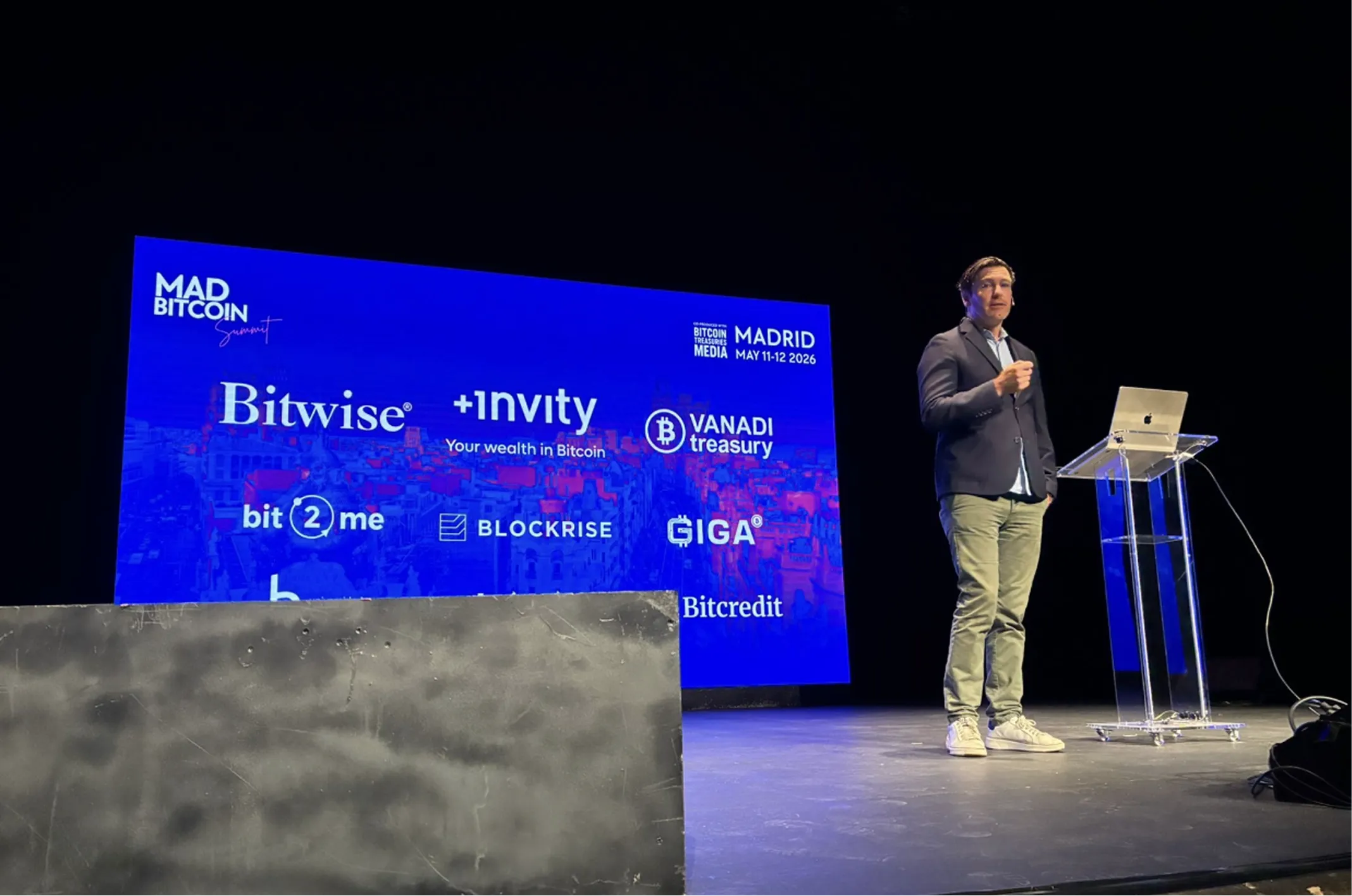 Thomas Doyle speaks at the MAD Bitcoin conference in Madrid