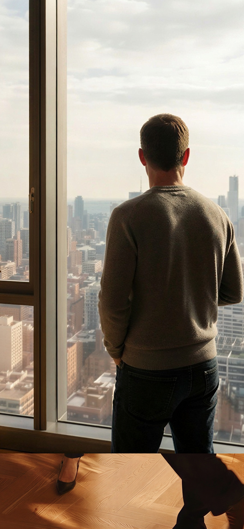 Man looking at the city out his window