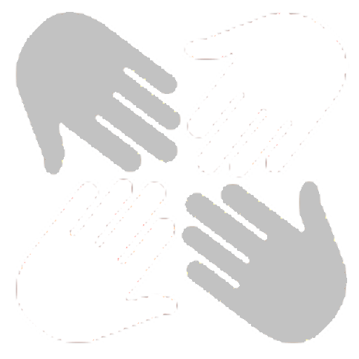 Illustration of four hands coming together in a circle, representing collaboration, diversity, community support, and partnership.
