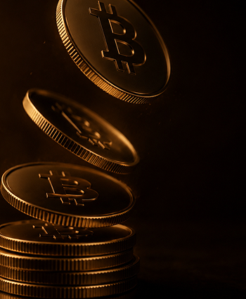 Multiple stacked BTC coins and a USD form