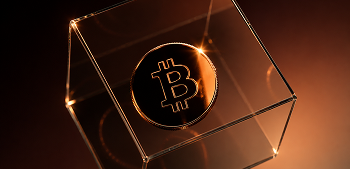 BTC coin inside of a transparent cube
