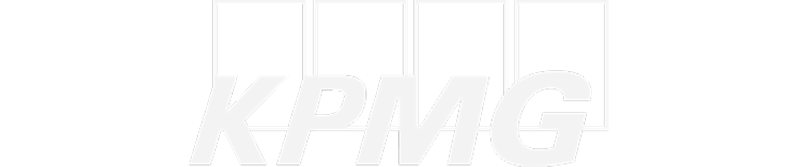 The official corporate logo for KPMG, featuring the text 'KPMG' in a bold, italicized white font positioned in front of four thin, vertical white rectangles, presented on a transparent background.