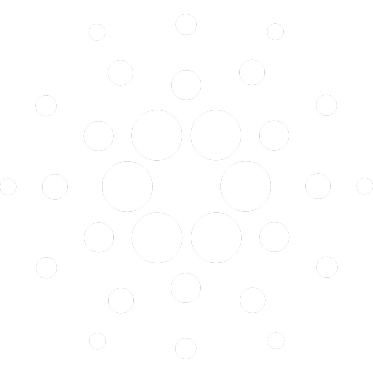 A white minimalist vector line icon of the Cardano ADA cryptocurrency logo against a transparent or plain white background, featuring a circular geometric pattern of expanding dotted lines and circles.