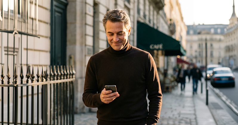 Man looking at his phone in the street