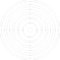 A minimalist geometric graphic on a white background, featuring multiple thin, concentric grey circles rippling outward from a small central circle.