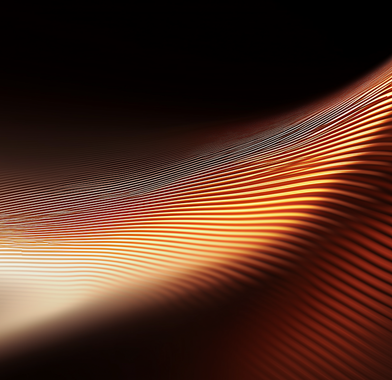 Abstract copper wave pattern with glowing metallic parallel lines. Ideal as a premium luxury branding backdrop, sleek tech-focused wallpaper, or sophisticated contemporary 3D digital texture art.