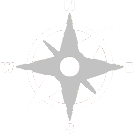 A simple light grey compass rose icon showing the cardinal directions North, East, South, and West.