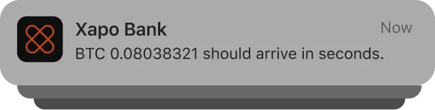 Xapo Bank App Notification: "BTC 0.08038321 should arrive in seconds"