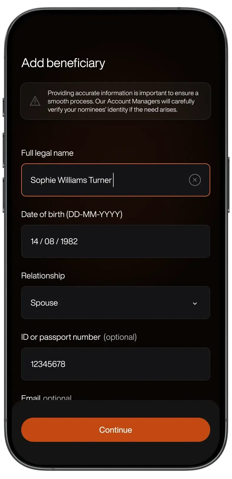 Beneficiary’s details